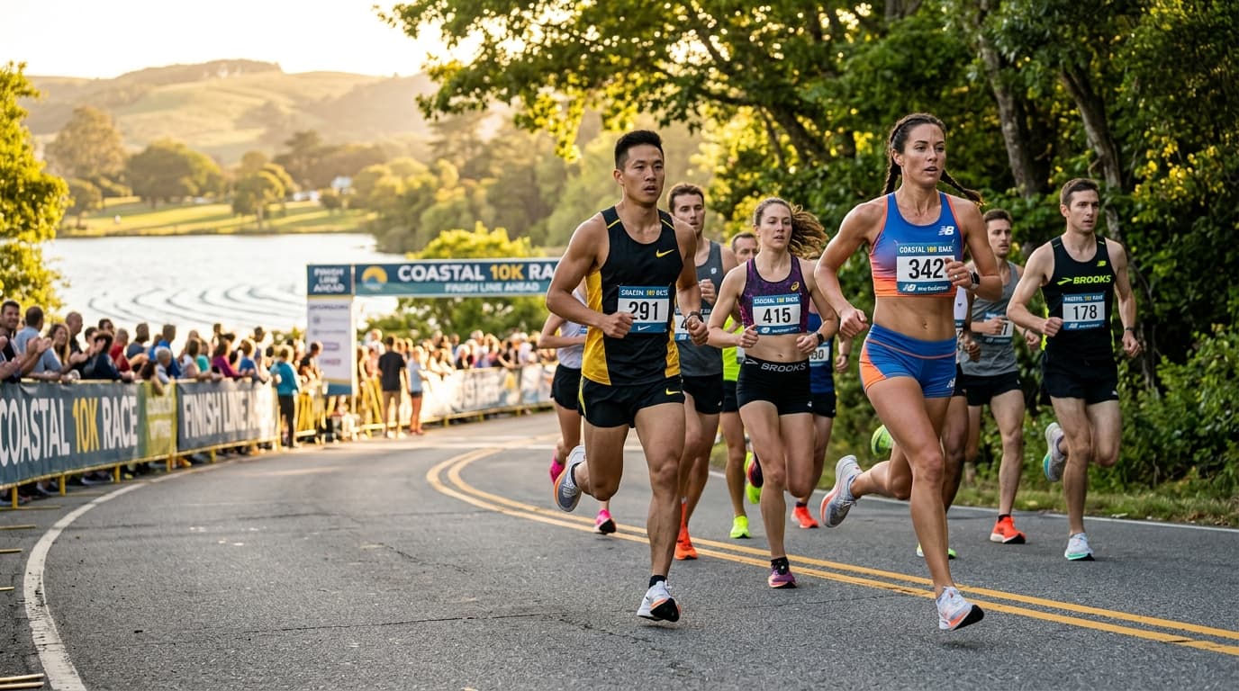 Corredores de elite e amadores em alta velocidade na Super10K